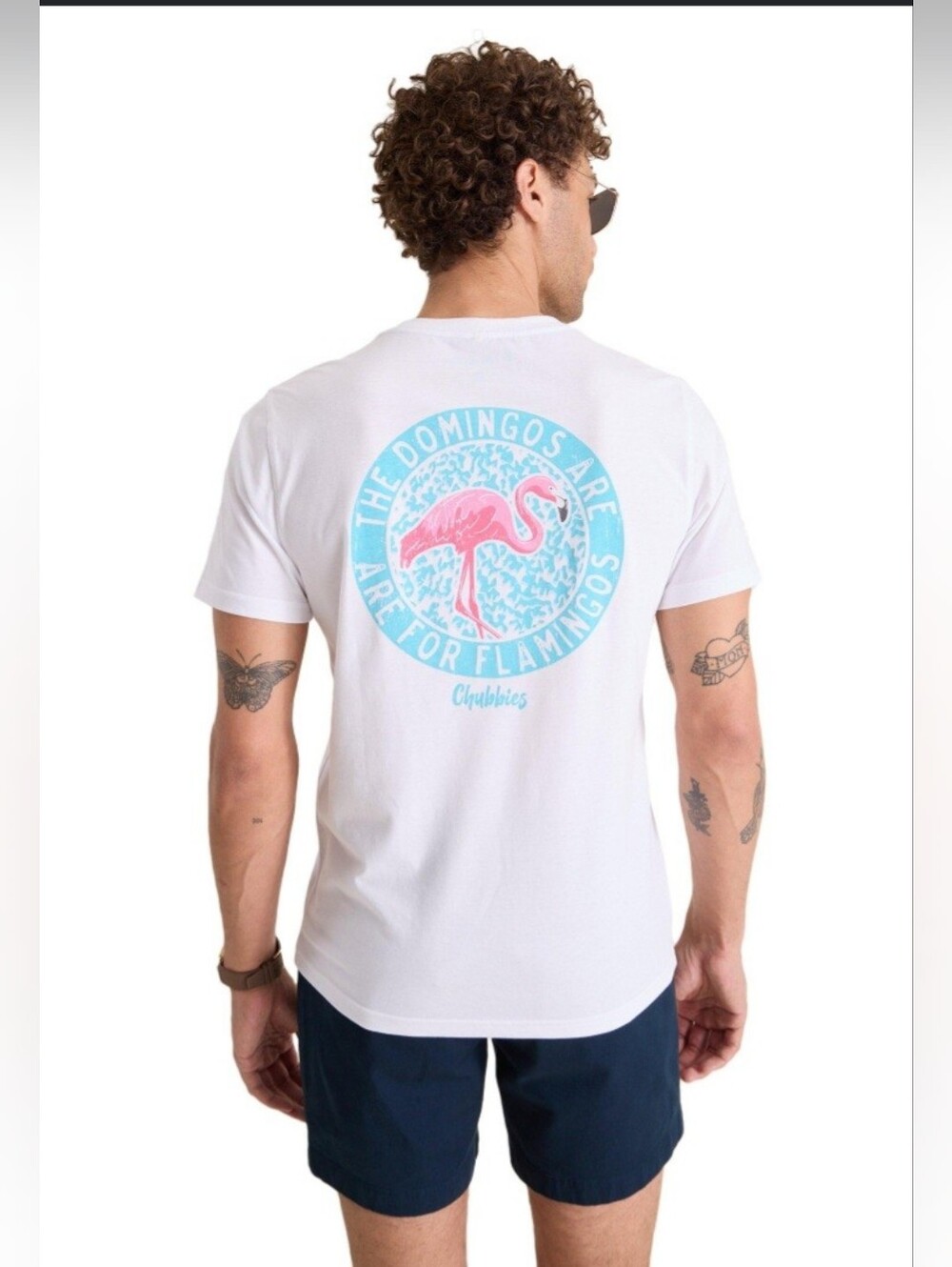 Chubbies Men's The Club Soto Relaxed White Graphic Flamingo Back-Print T-Shirt L